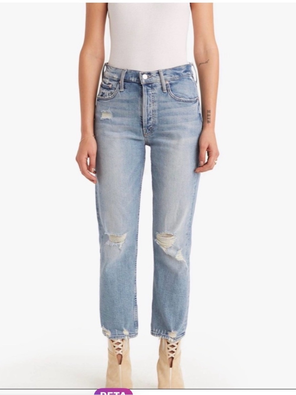 MOTHER Light Blue Distressed Straight Leg Jeans
